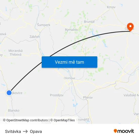 Svitávka to Opava map