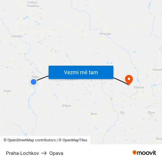 Praha-Lochkov to Opava map