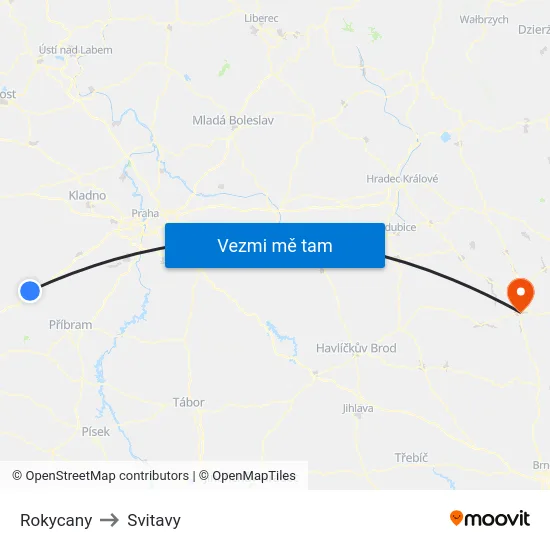Rokycany to Svitavy map