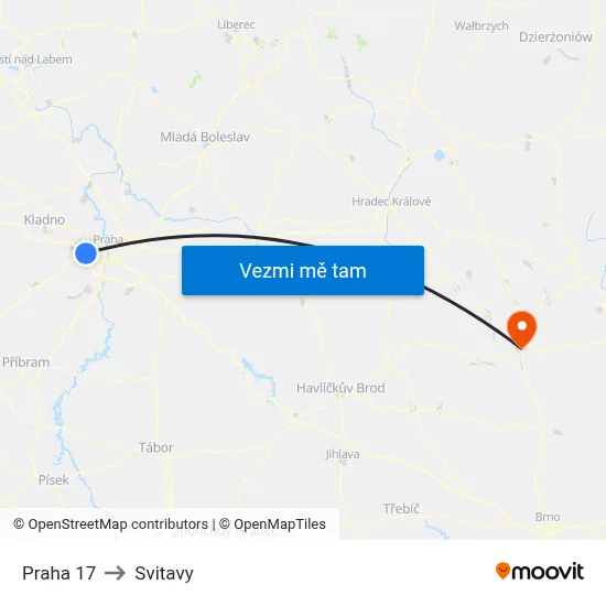 Praha 17 to Svitavy map