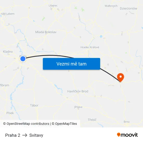 Praha 2 to Svitavy map