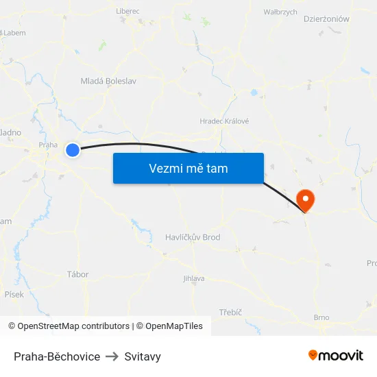 Praha-Běchovice to Svitavy map