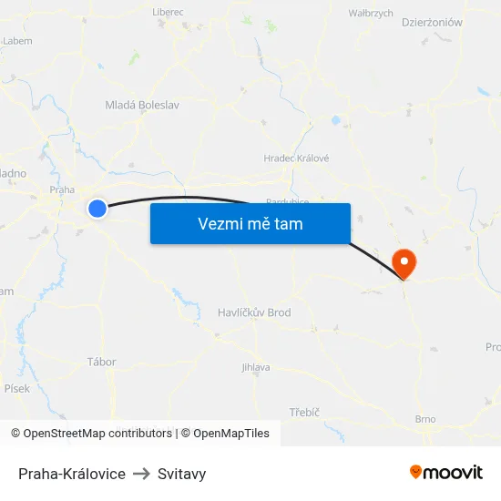 Praha-Královice to Svitavy map