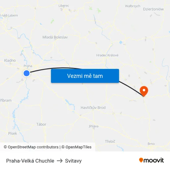 Praha-Velká Chuchle to Svitavy map