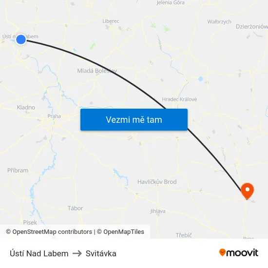 Ústí Nad Labem to Svitávka map