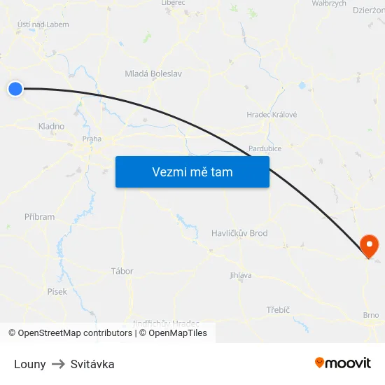 Louny to Svitávka map