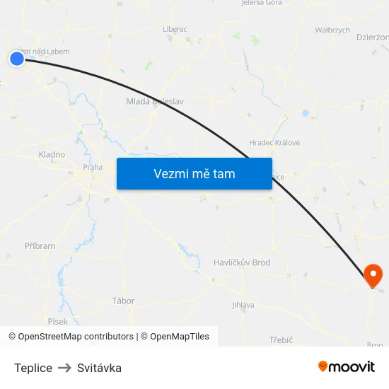 Teplice to Svitávka map