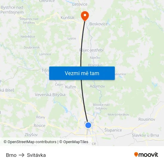 Brno to Svitávka map