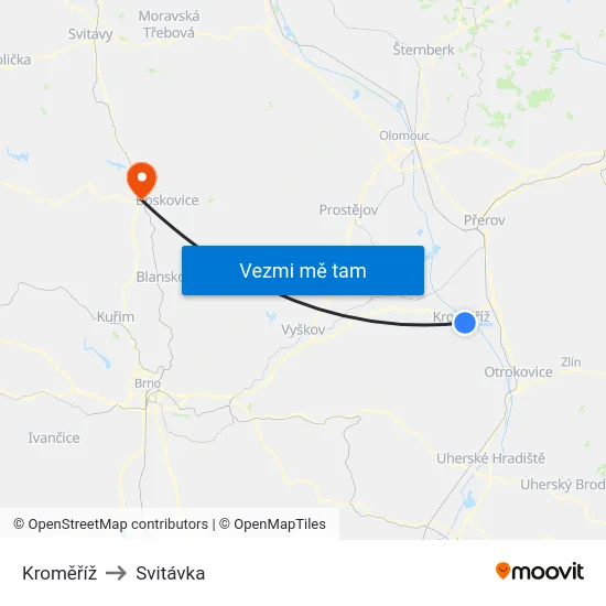 Kroměříž to Svitávka map