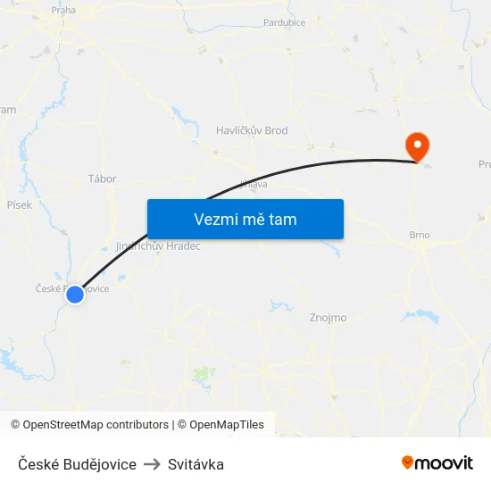 České Budějovice to Svitávka map