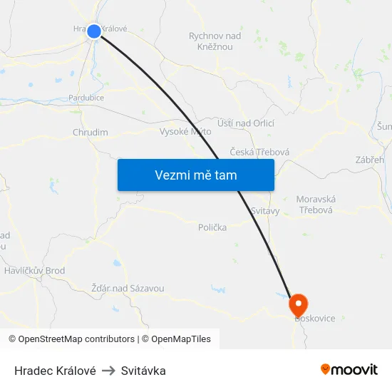 Hradec Králové to Svitávka map