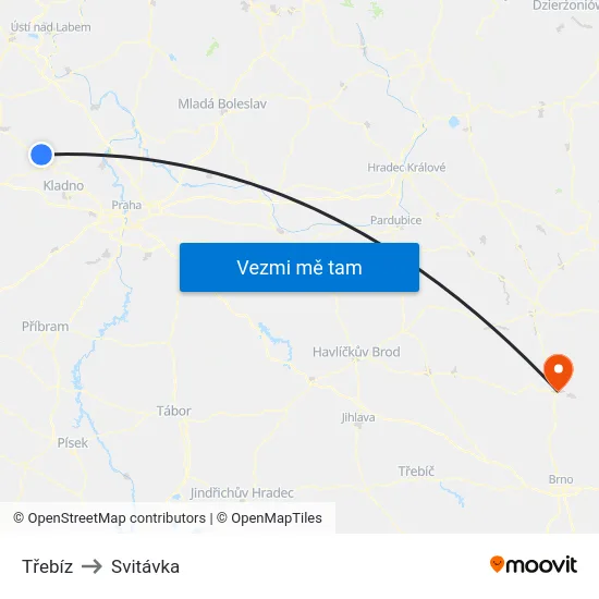 Třebíz to Svitávka map