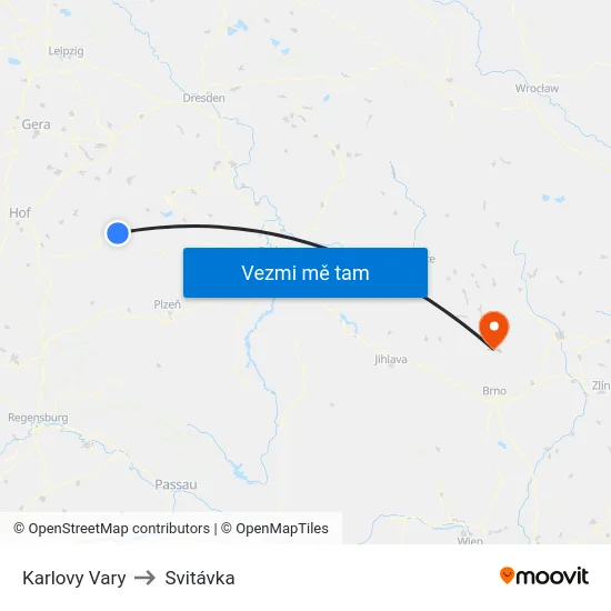 Karlovy Vary to Svitávka map