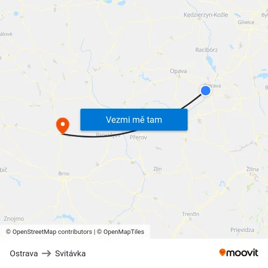 Ostrava to Svitávka map
