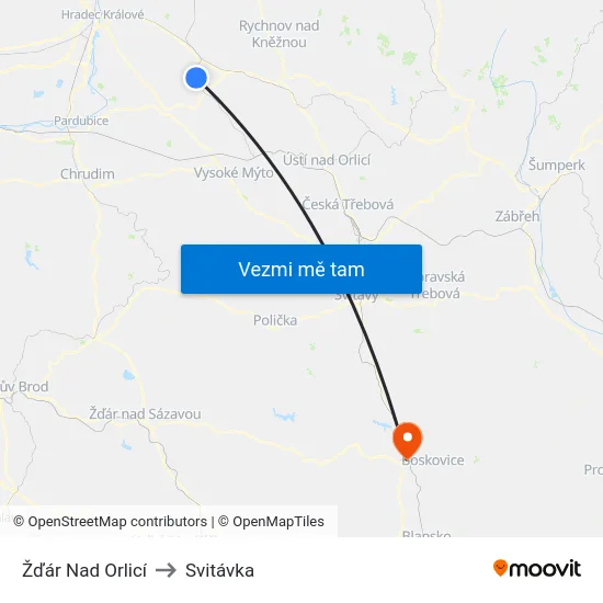 Žďár Nad Orlicí to Svitávka map