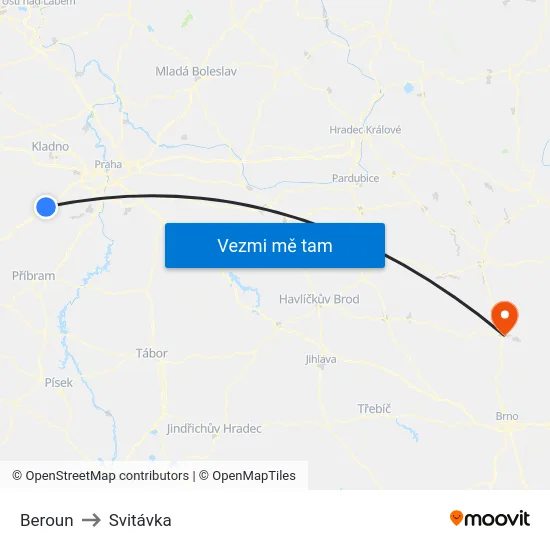 Beroun to Svitávka map