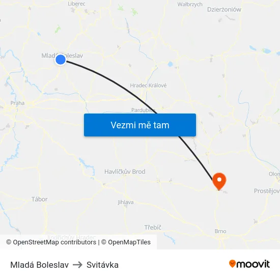 Mladá Boleslav to Svitávka map