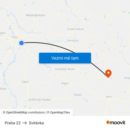 Praha 22 to Svitávka map