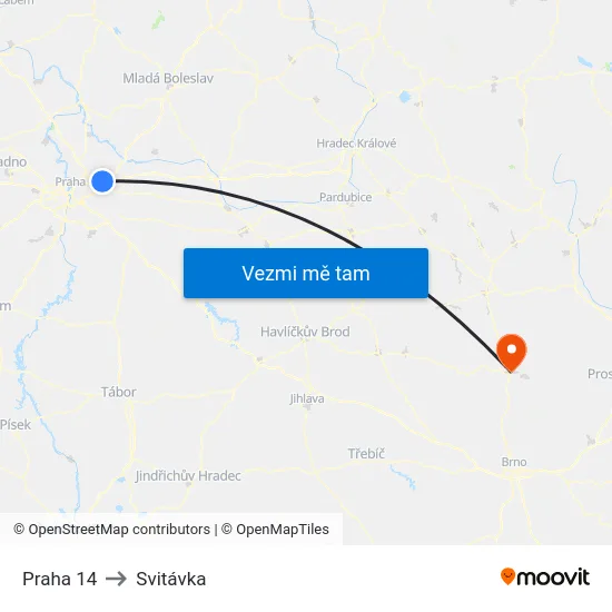 Praha 14 to Svitávka map
