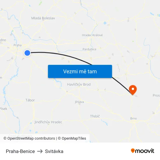 Praha-Benice to Svitávka map
