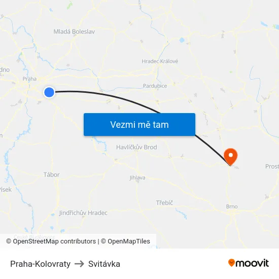 Praha-Kolovraty to Svitávka map