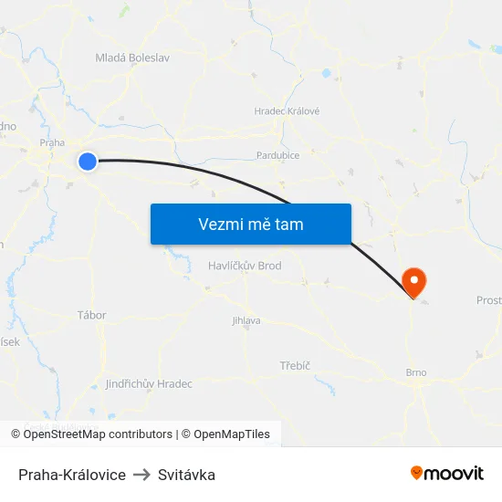 Praha-Královice to Svitávka map