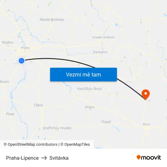 Praha-Lipence to Svitávka map
