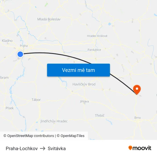Praha-Lochkov to Svitávka map