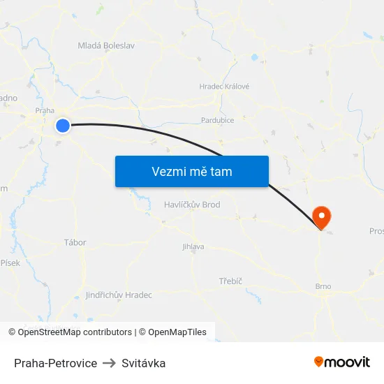 Praha-Petrovice to Svitávka map