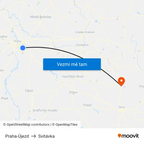 Praha-Újezd to Svitávka map