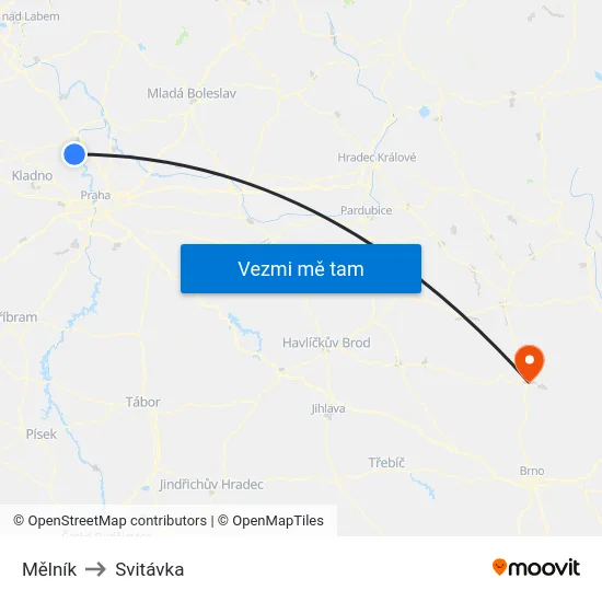 Mělník to Svitávka map