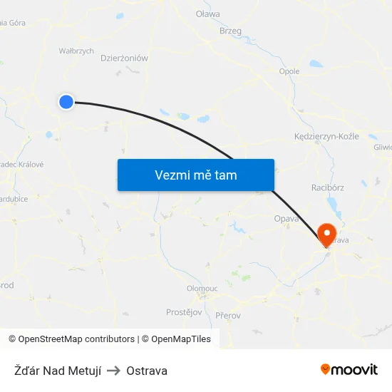 Žďár Nad Metují to Ostrava map