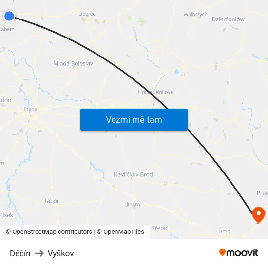 Děčín to Vyškov map