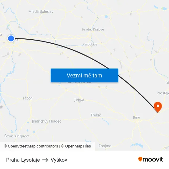 Praha-Lysolaje to Vyškov map