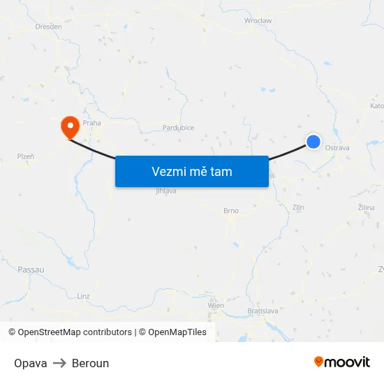 Opava to Beroun map