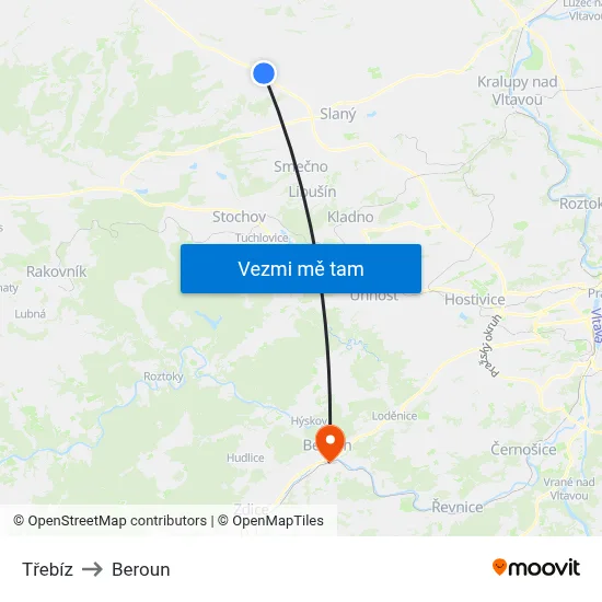 Třebíz to Beroun map
