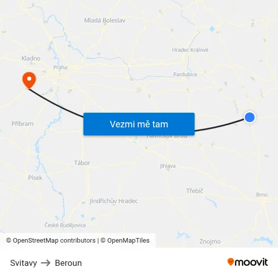 Svitavy to Beroun map