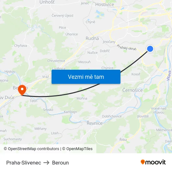 Praha-Slivenec to Beroun map