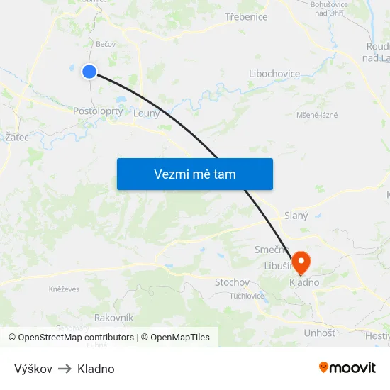 Výškov to Kladno map