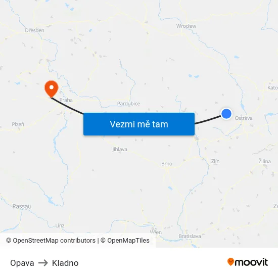 Opava to Kladno map