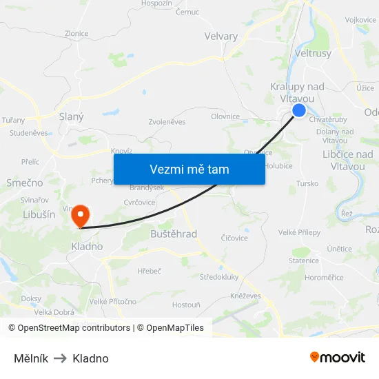 Mělník to Kladno map