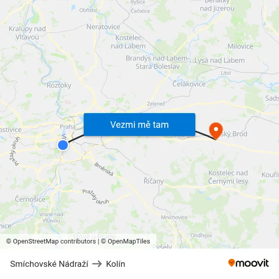 Smíchovské Nádraží to Kolín map
