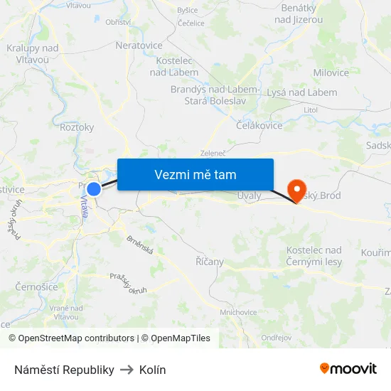 Náměstí Republiky to Kolín map