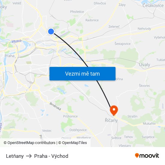 Letňany to Praha - Východ map