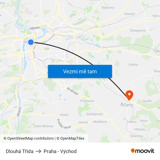 Dlouhá Třída to Praha - Východ map