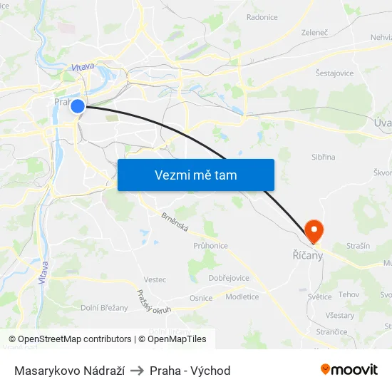 Masarykovo Nádraží to Praha - Východ map