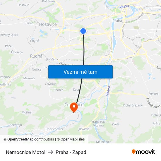 Nemocnice Motol to Praha - Západ map