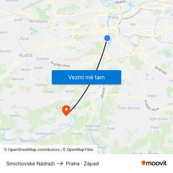 Smíchovské Nádraží to Praha - Západ map
