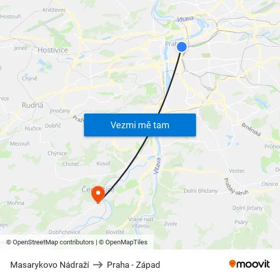 Masarykovo Nádraží to Praha - Západ map