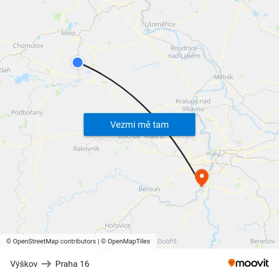 Výškov to Praha 16 map